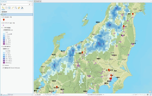 生産拠点・サプライヤーと解析積雪深を重ねた